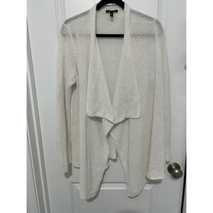 EILEEN FISHER White Knit‎ Open Front Waterfall Cardigan Sweater L G